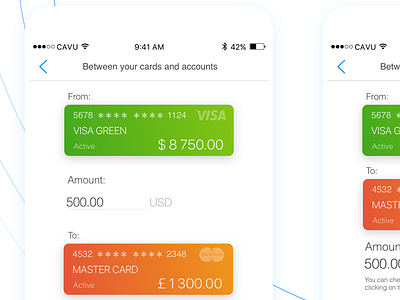 Transfers Money in CAVU - mobile banking app banking app cavu finance app metryus mobile app mobile design ui design ux design