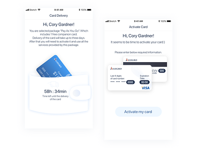 Card delivery & activate card active card cards design finance finance app fintech app illustration mobile mobile app ui design app