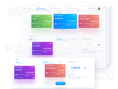 Drag and Drop method as a money transfer solution banking banking app banking card c2c cards dashboard drag drop drag and drop finance app financial dashboard fintech manage cards money money transfer p2p ui design ui ux ux design ux solution web app