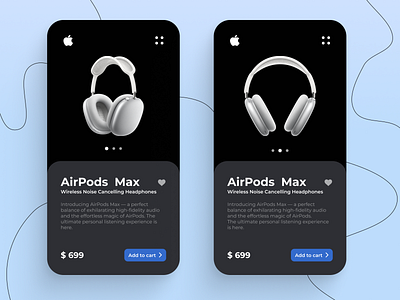 MOBILE E-COMMERCE PRODUCT CARD AIRPODS MAX airpods airpods max card e commerce card ecommerce graphic design mobile mobile app product card ui ux