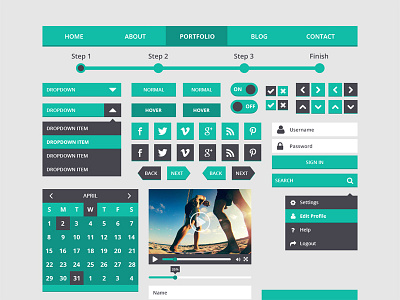 Flat Ui Kit breadcrumb buttons calendar dropdown kit social ui