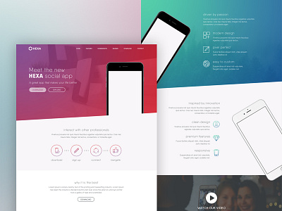 Hexa app design flat gradient layout website