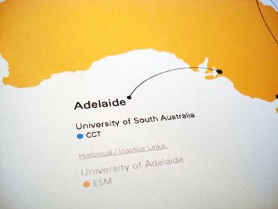 University Institutional Links with Australia Diagram Map curves data graphic infographic lines minimal print univers yellow