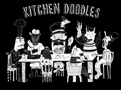 Kitchen Doodles bar cafe doodles fish food illustration kitchen mural semak tableful