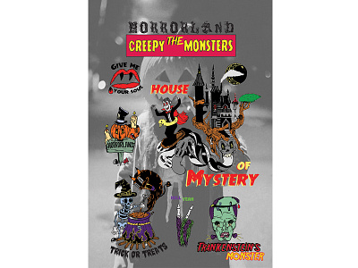 Horrorland creepy helloween illustration monsters semak stickers