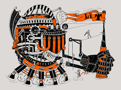 The FIERY MEDIEVAL MACHINE. illustration knights machine medieval semak