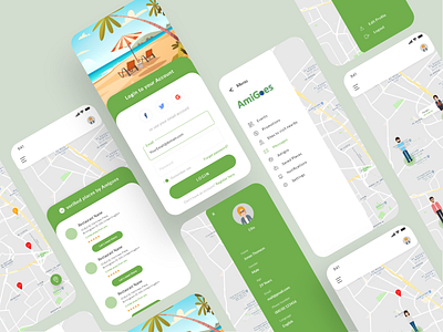 People Finder App Design anroid app beach character design find finder grenn instagram ios location tracker map mobile app design restaurant sea ui ux ux design