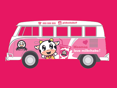 Sticker wrap for milkshake brand bus cow flat design illustration milk milkshake pink sticker vector