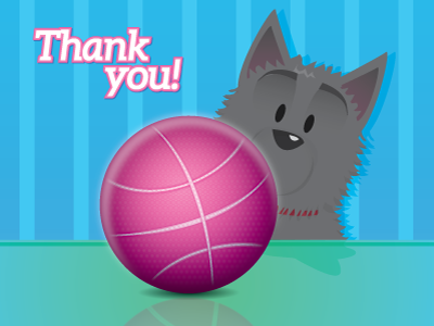 Thank you Dribbble ball cartoon cute debut dog dribbble first shot illustration thank you vector