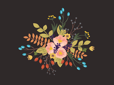 Floral Design berries color floral flowers illustration leaves vector