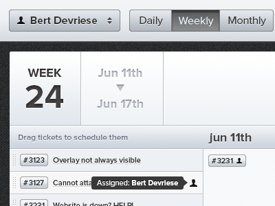 Drag to schedule assigned drag drop planner planning ticket ui ux week weekly