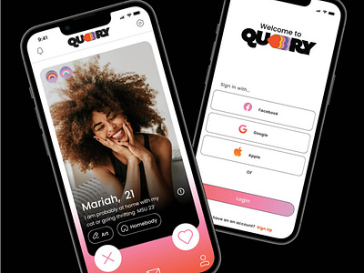 QU33RY: A More Inclusive Dating App aesthetic app colorful datingapp figma graphic design inclusive design lgbtq mock ups prototype queer queer design ui ux vibrant