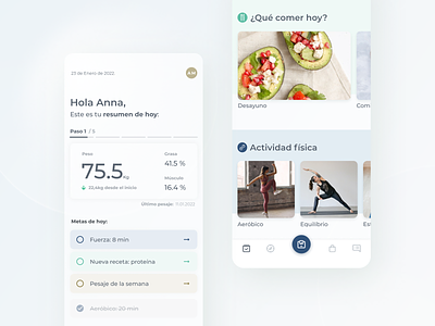 Diet and lifestyle App: dynamic home screen. app body clean design exercise health ios medical mobile product ui ux weight