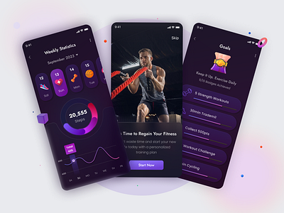 Fitness - Mobile App Design 3d app app design clean dark mode fitness fitness app fitnesstracker health healthcare mobile app mobile design product design ui ui design ux