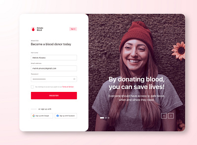 Sign up UI - Donate Blood blood donation dailyui landing page sign up ui ui ux ux web