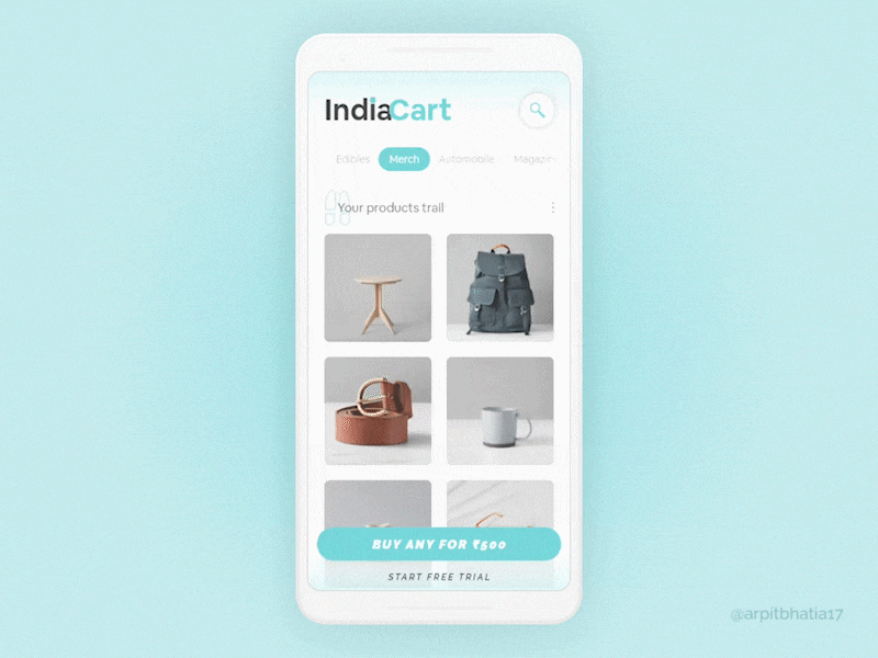 India Cart Shopping App - Prototype adobe xd android android app app auto animate design experience design interaction design ios made with adobe xd ui ui design ui ux user experience user experience design user interface user interface design ux ux ui