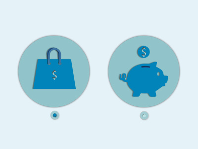 Shop or Save blue button dollar sign icon piggy bank shopping shopping bag