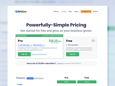 AWeber Pricing Page aweber design email features free marketing price list price table pricing pricing page pricing plan pricing plans pricing table pricing tables product ui web design webdesign website website design