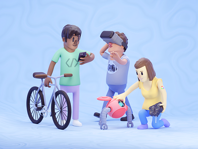 AWeber - Who we are | 3D Illustration 3d 3d animation 3d art 3d icon 3d modeling b3d bicycle bike c4d design illustration mograph people people icons people illustration render roboto tech vr web design