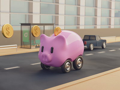 Piggy Bank Cash Car 3d 3d model 3d modeling b3d blender cash cycles design illustration pig piggy bank render