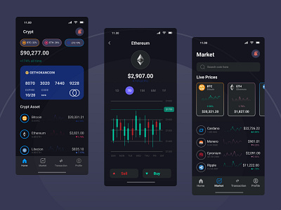 Cryptocurrency App bitcoins crypto exchange etherium mobile app mobile design ui ux