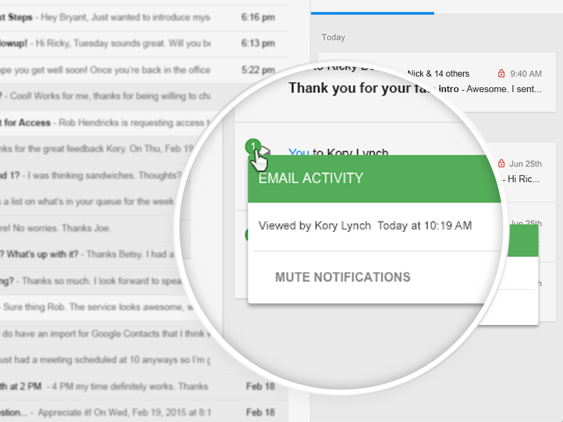 Email Tracking material design crm chrome extension notification email gmail