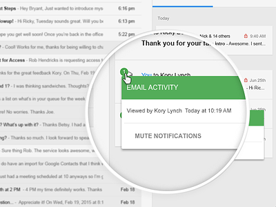 Email Tracking chrome extension crm email gmail material design notification