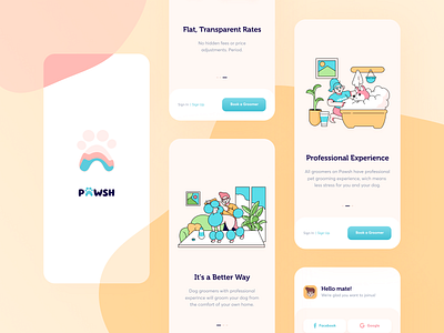 Pawsh // Mobile App app application blacklead clean colourful design graphic grooming illustration interface ios minimal mobile pet product typography ui ux
