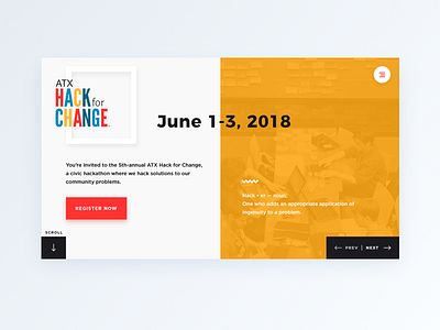 ATX Hack for Change Event clean design event homepage interface main minimal ui ux web website