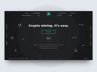 Zelius - Home page black clean desktop interface main minimal mining ui ux website