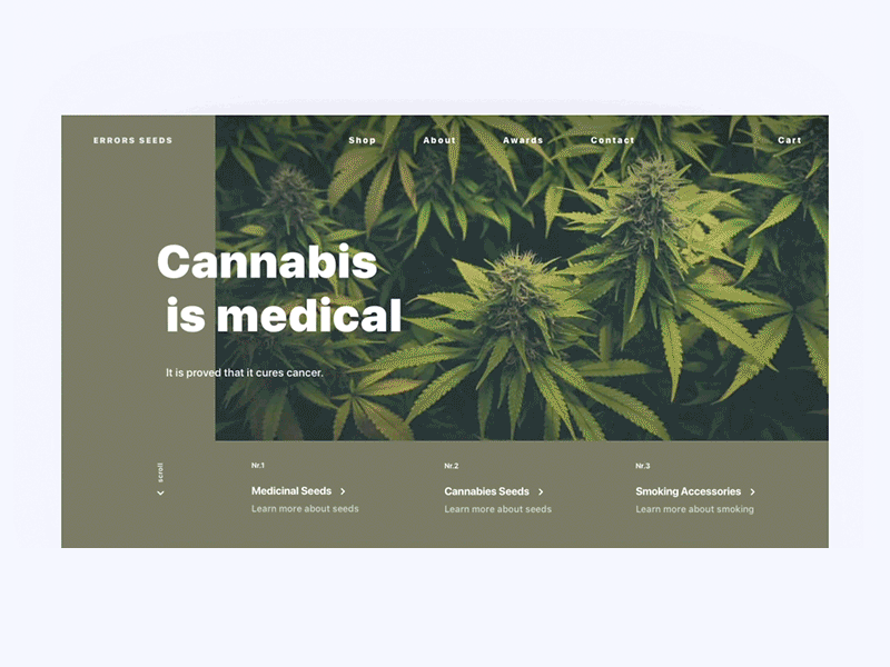 Cannabis Main Page Interaction Idea animation cannabis interaction main motion transition ui ux web weed
