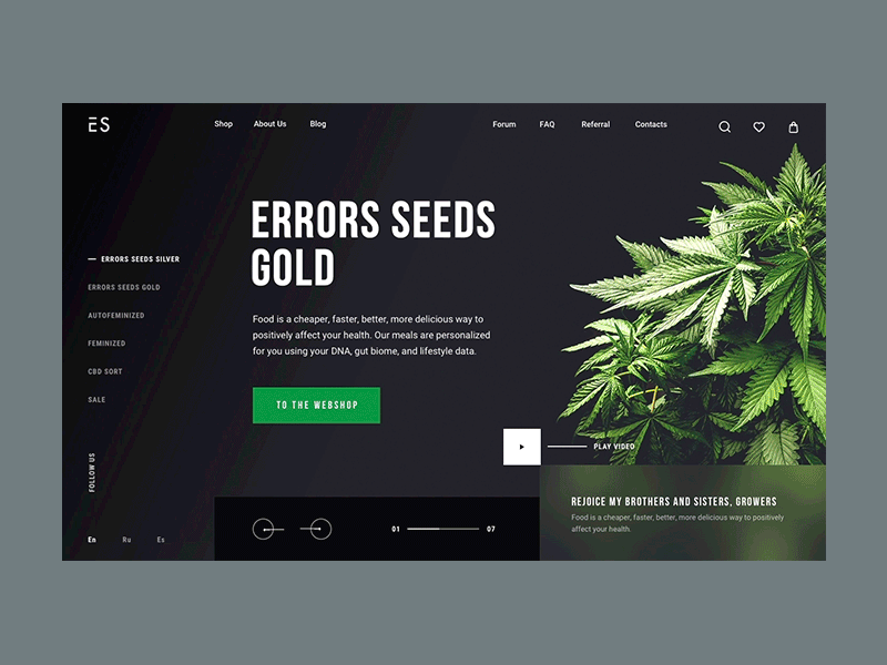 Errors Seeds // Intro animation animation cannabis clean desktop homepage main minimal motion ui ux web website weed
