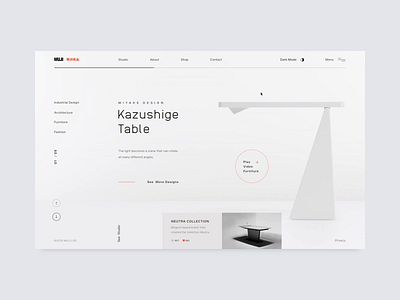 MUJI design studio // Dark Mode animation black clean dark dark mode design desktop layout light main minimal motion studio transition typography ui ux web website