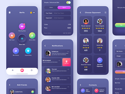 Mobile App for BetYa // More screens app bet clean creativity dark theme design gradient interface interfaces ios layout main minimal mobile mobile app money product design typography ui ux