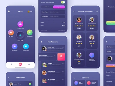 Mobile App for BetYa // More screens app bet clean creativity dark theme design gradient interface interfaces ios layout main minimal mobile mobile app money product design typography ui ux