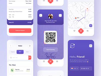 Food Cycle // All pages animation app creditcard design experience gradient interface main map minimal mobile mobile design payment app product product design profile qr code ui ux wallet