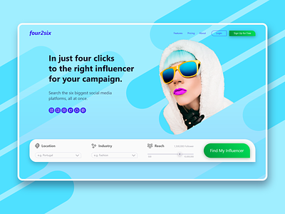 Four2six Landing Page Teaser blue call to action influencer influencer marketing landing page search bar social media web design