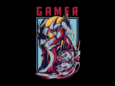 Gamer buy character clothing design for sale gamer illustration t shirt design vector