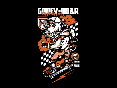 Goofy-Boar bold illustration racing skateboard streetart t shirt design trending urban vector
