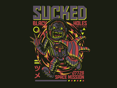 Sucked Black Holes apparel artwork astronout blackholes illustration japanesse mecha monkey nice color space traveler vector
