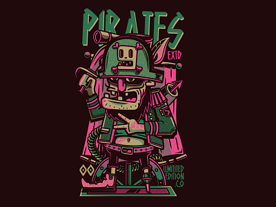 Pirates Vector Art apparel artwork clothing line green illustration nice color pink pirates ship vector