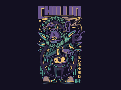 Chillin apes design great illustration japan style monkey smoking t shirtdesign vector