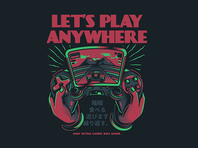 Let's Play Anywhere gaming illustration japanese light racing retro vector