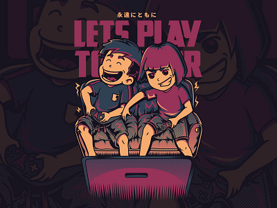 Let's Play Together artwork cartoon couple events gamer merch t shirt design vector