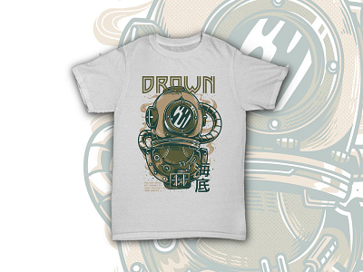 Drown apparel character dark emotional illustration japanese poster retro steampunk style vintage