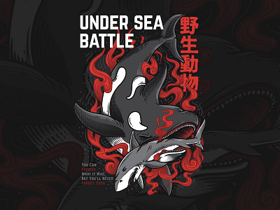 Under Sea Battle animal artwork blood character custom graphics illustration oriental sea whale