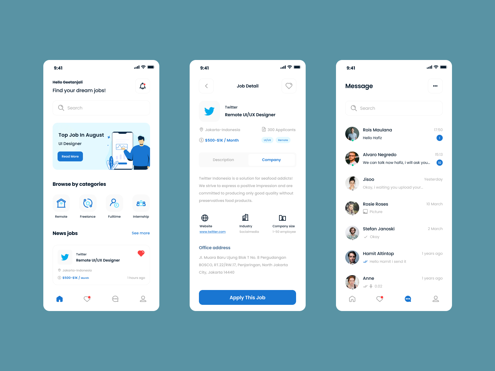 Job App by Geetanjali Saini on Dribbble