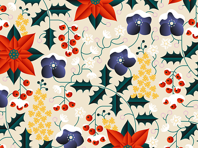 Merry Christmas! berries bloom christmas floral flowers gradient holiday illustration leaves nature pattern petals poinsetta snow vines winter