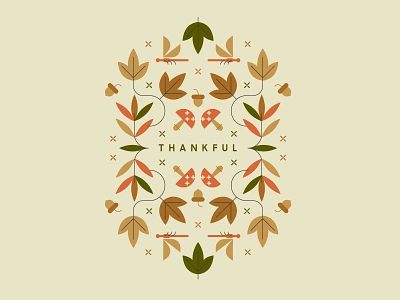 Thankful <3 acorns aesthetic autumn cozy dragonfly fall holidays illustration leaves mushroom pattern symmetrical symmetry thanksgiving vector warm