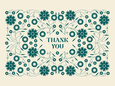 Thank you card design card daisy floral flourish flowers gift card green invitations line monocolor note card sunflower symmetry thank you wedding invite wedding suite